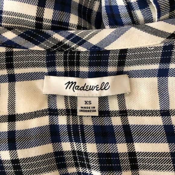 Madewell Navy Cream Plaid Artiste Tunic Dress with Tassels and Pockets - Picture 11 of 13